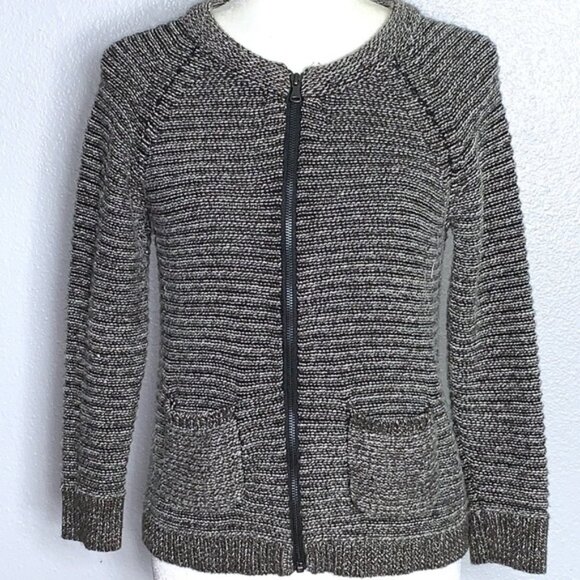 Loft Brown & White Thick Knit Cardigan Sweater - Picture 1 of 4
